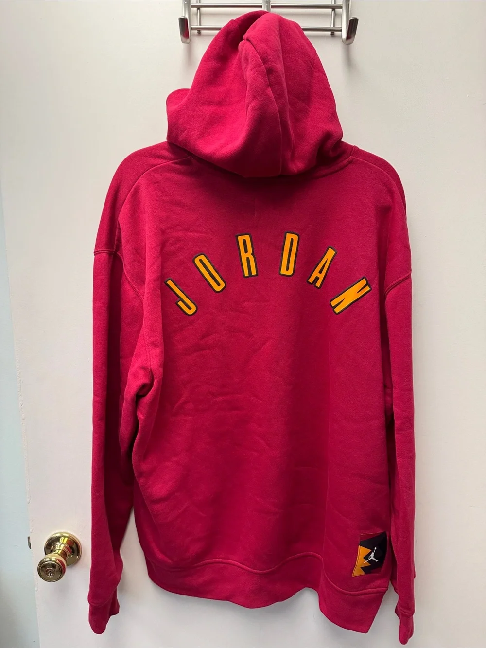 Jordan Red Hoodie with Yellow Lightning Bolt Graphic